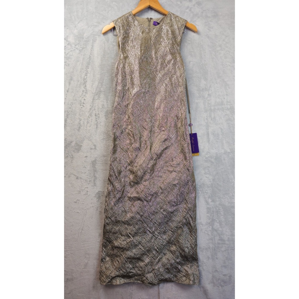 Ralph Lauren Purple Label 50th Anniversary Gold Metallic Silk Blend Dress USA